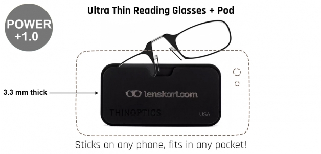 ThinOptics Reader with POD Black - Power +1.00 ThinOptics Reader with POD Black - Power +1.00