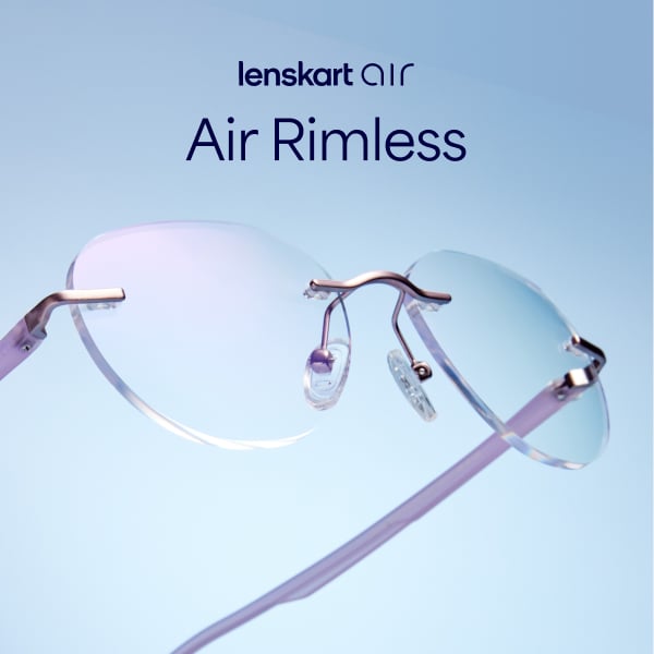 Buy Purple Gunmetal Rimless Geometric Lenskart Air Essentials LA E16173 ...